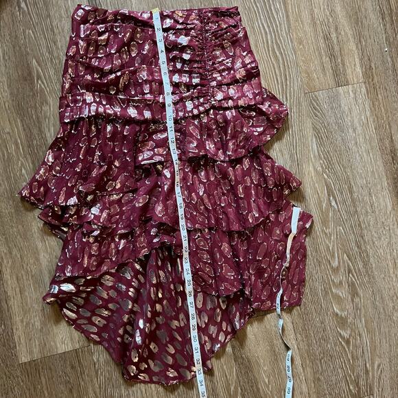 Veronica Beard Blake Skirt and top set Burgundy red Silver Asymmetric Size 4 / 6 - Picture 9 of 11